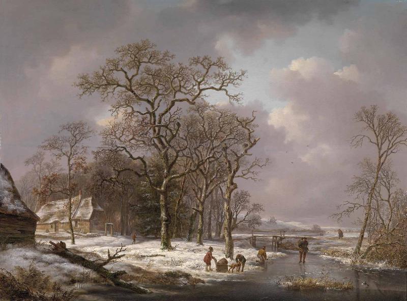 Andreas Schelfhout Figures in a Winter Landscape China oil painting art
